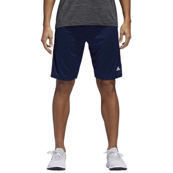 Adidas Blue Three Strip Logo Men Active Shorts - Picture 2 of 8